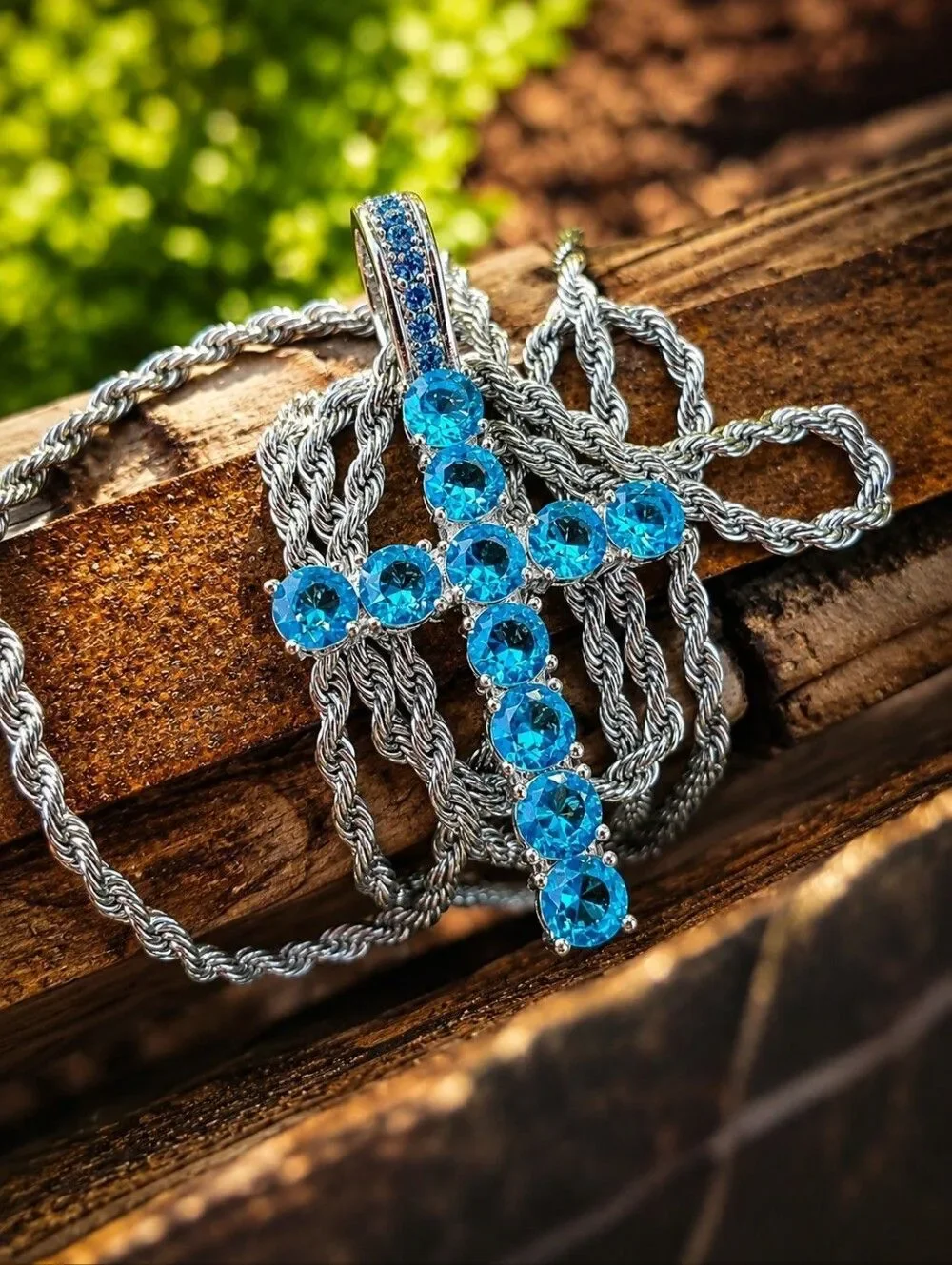 Stainless steel Blue Diamond Cross Necklace